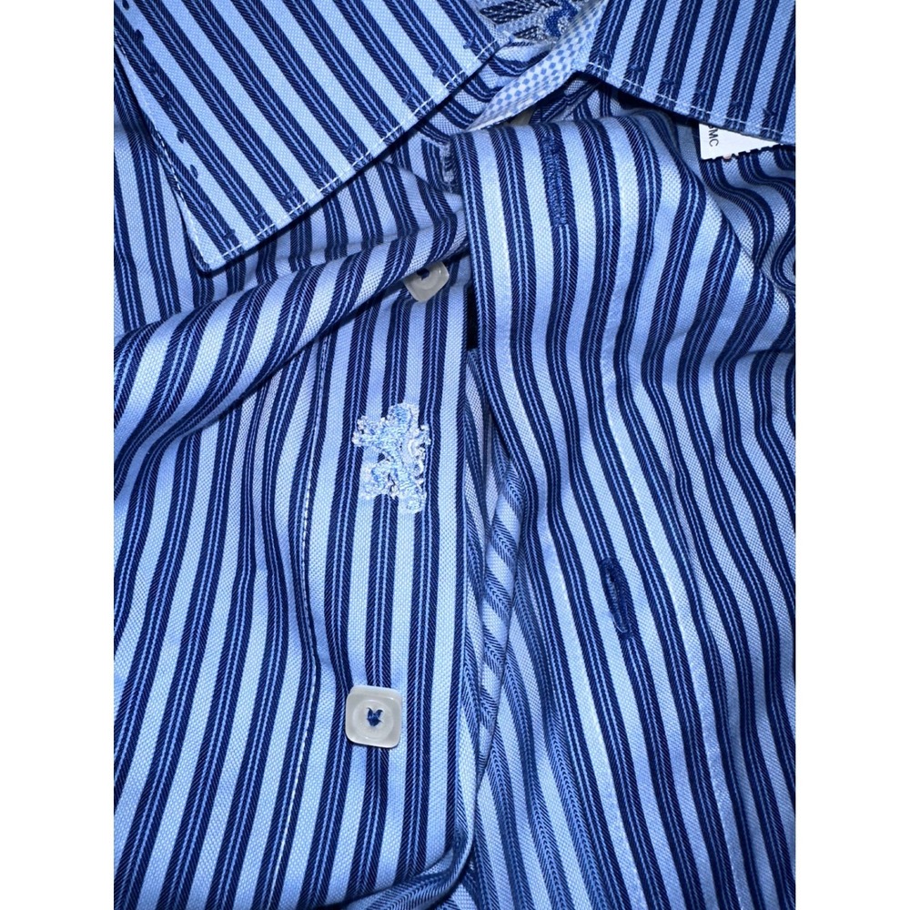 Bugatchi Uomo Mens XL Blue White Striped Shaped Fit Long Sleeve Button Down - Picture 7 of 7